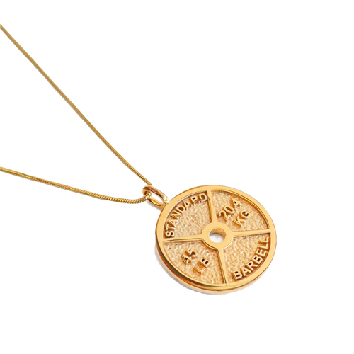 14k Gold Weight Plate Pendant on Gold Chain