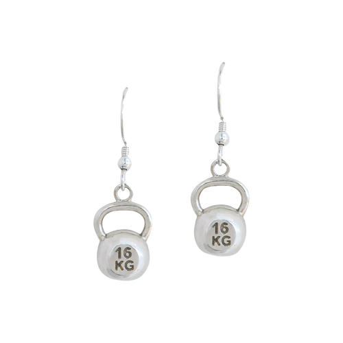 Silver kettlebell earrings